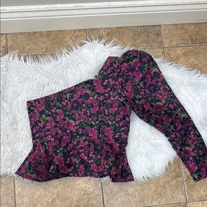 En Saison X Anthropologie Pink and Green chintz florals one arm blouse small